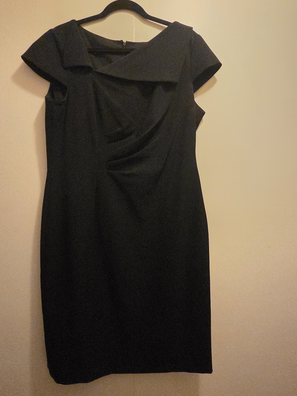 Tahari Black Midi Dress with Draped Bodice